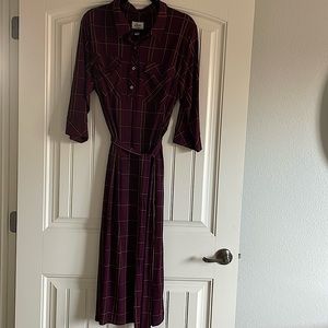 Burgundy-plaid Size 16W Dress